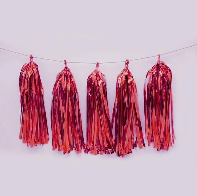 red Foil 1 комплект, подходит для свадьбы свадебные День рождения Декор, бежевого и розового цвета; Цвет: розовый, золотистый; тканей Бумага DIY Кисточка Комплект гирлянды Бумага рукоделия - Цвет: red Foil
