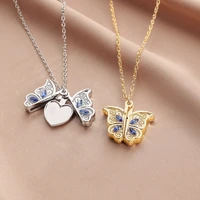 butterfly necklace metal diamond butterfly love openable photo box pendant necklace temperament simple clavicle chain
