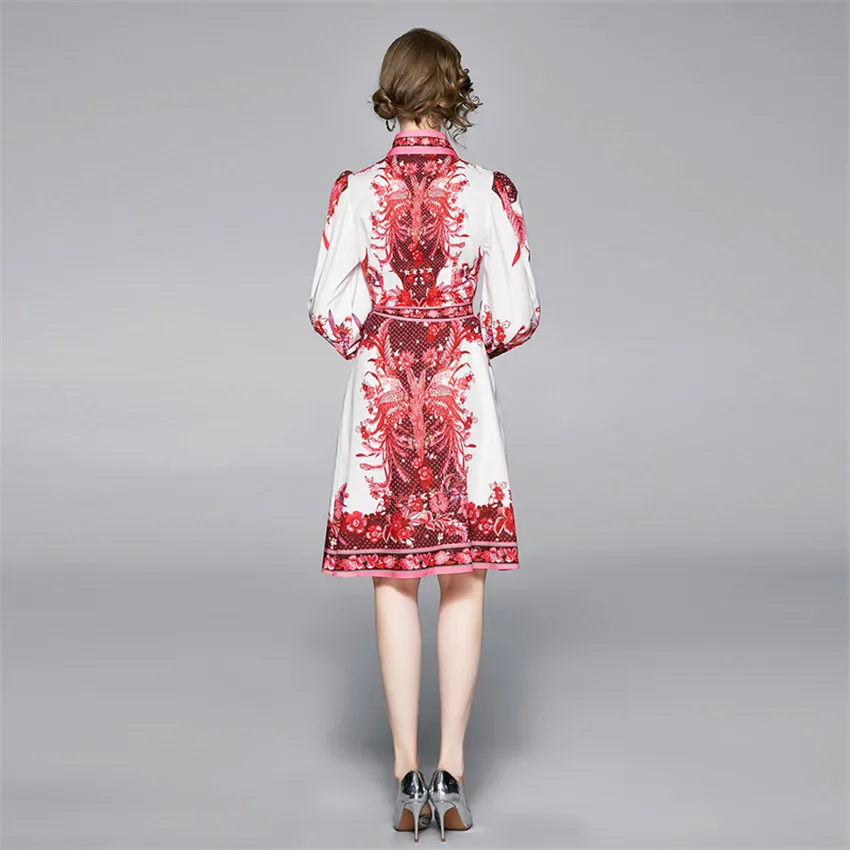 

2020 Spring Lantern Sleeve Print Shirt Dress Female Designer Runway Dress Women High Quality Fashion Boho Dresses Vestidos