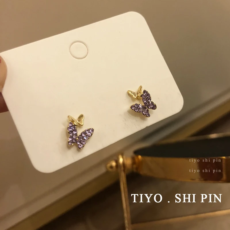 Женские серьги гвоздики в виде бабочки с кристаллами|Серьги-гвоздики| |
