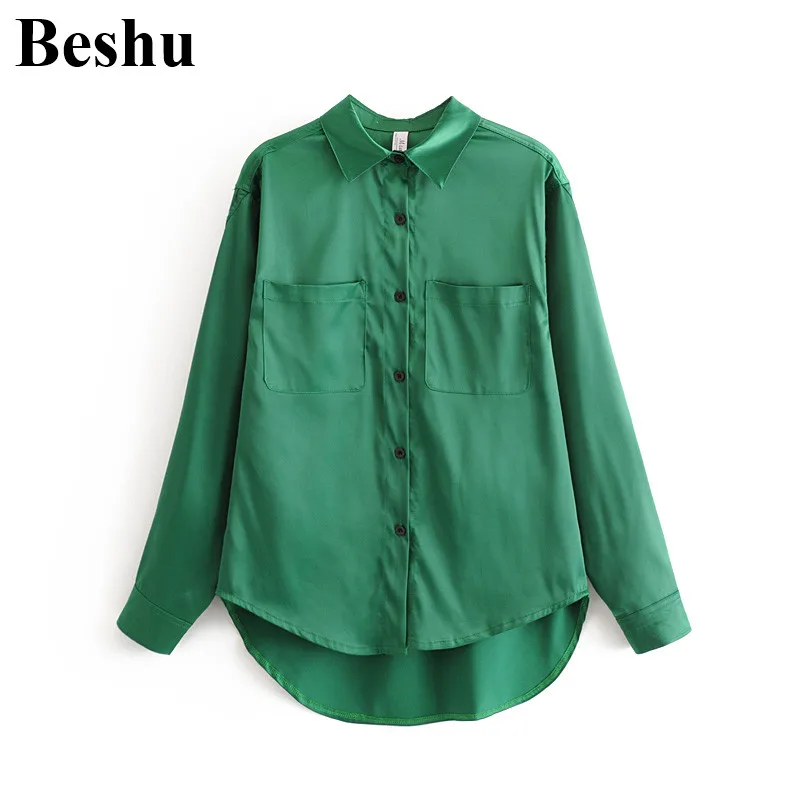 Za 2020 модная женская блузка зеленая из кусков с одной грудью простой