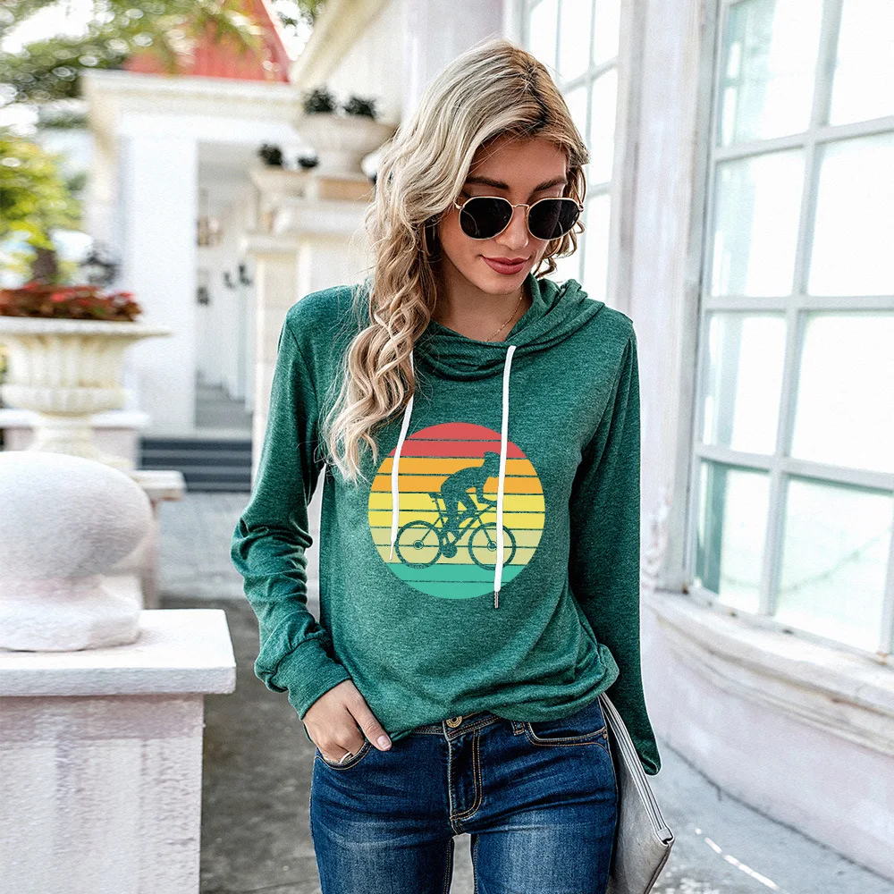

Women Hooded Sweatshirt Bike Print Long Sleeve Hoodies Large Size Loose Ladies Tops Clothes Streetwear Sportswear Pullover Hoody