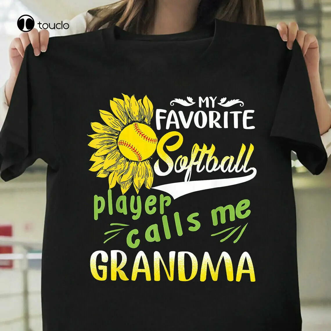 

My Favorite Softball Player Calls Me Grandma Sunflower Black T-Shirt Tee Shirt Custom aldult Teen unisex fashion funny new
