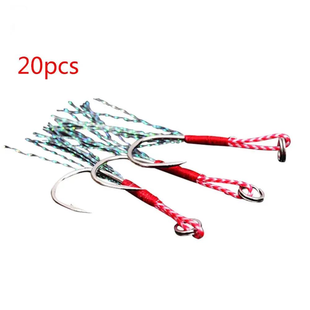 

20pcs Fishing Jig Head Fishing Hook Barbed Double PairHooks Thread Feather Pesca High Carbon Steel Fishing Lure Slow Jigging
