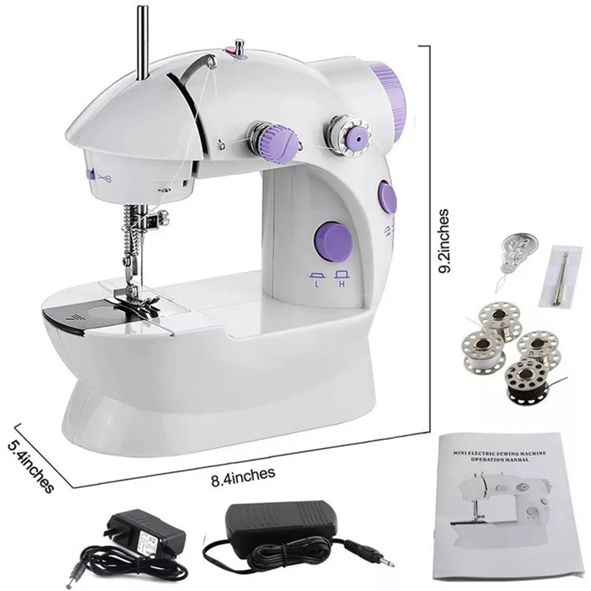 

US Plug Portable Sewing Machine Adjustable 2-Speed Crafting Sewing Machine With Foot Pedal Bobbins For Beginners Household
