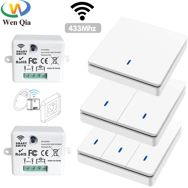 Wireless Smart Switch Light 433Mhz RF 86 Wall Panel Switch with Remote Control Mini Relay Receiver 220V Home Led Light Lamp Fan