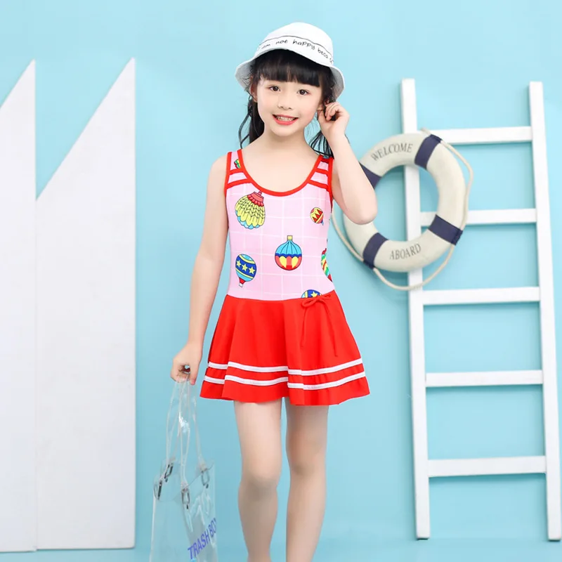 Красный купальник для девочек милые купальники из двух частей Корейская версия с
