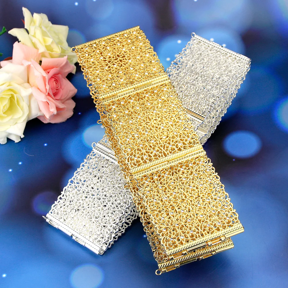 Sunspicems Fashion Wedding Dress Belt for Women Gold Silver Color Wide Metal Waist Chain Full Rhinestone Caftan Jewelry Gift
