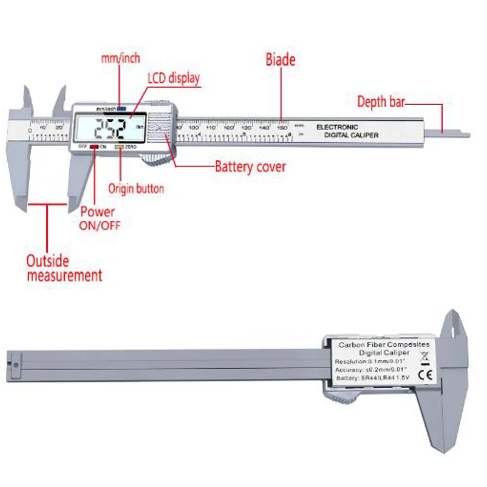 

Vernier Vernier caliper 150mm Calipers Ruler Scale Carbon Fiber Electronic