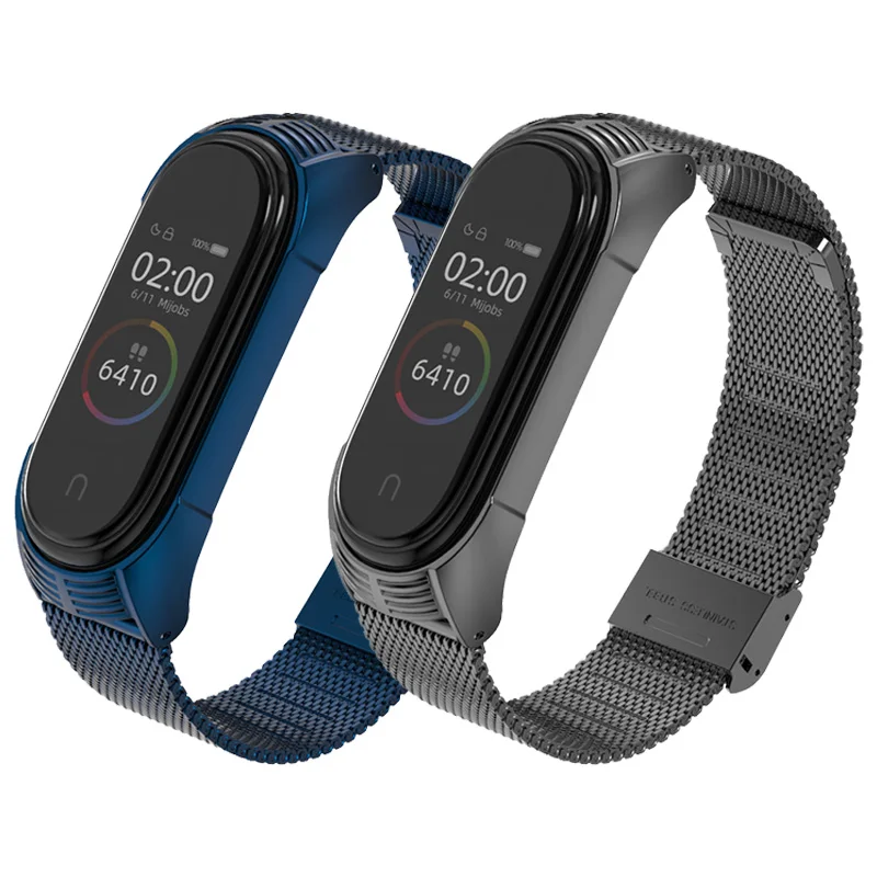 Новейший металлический ремешок для Xiaomi Mi Band 4 из нержавеющей стали 3 кожаный
