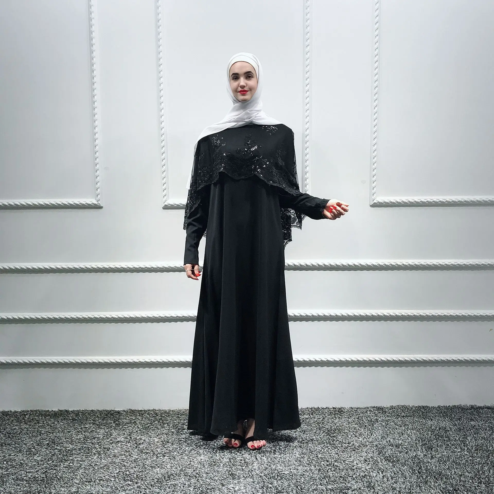 Мусульманское платье из двух частей с накидкой женское абайя блестками и