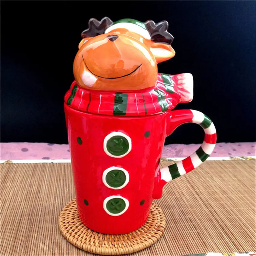 Christmas Ceramic Tea Mugs 400 Ml Funny Travel Coffee Mug Cute Tumbler Santa Claus Snowman Penguin Elk Girls Boys Friends Gifts enlarge