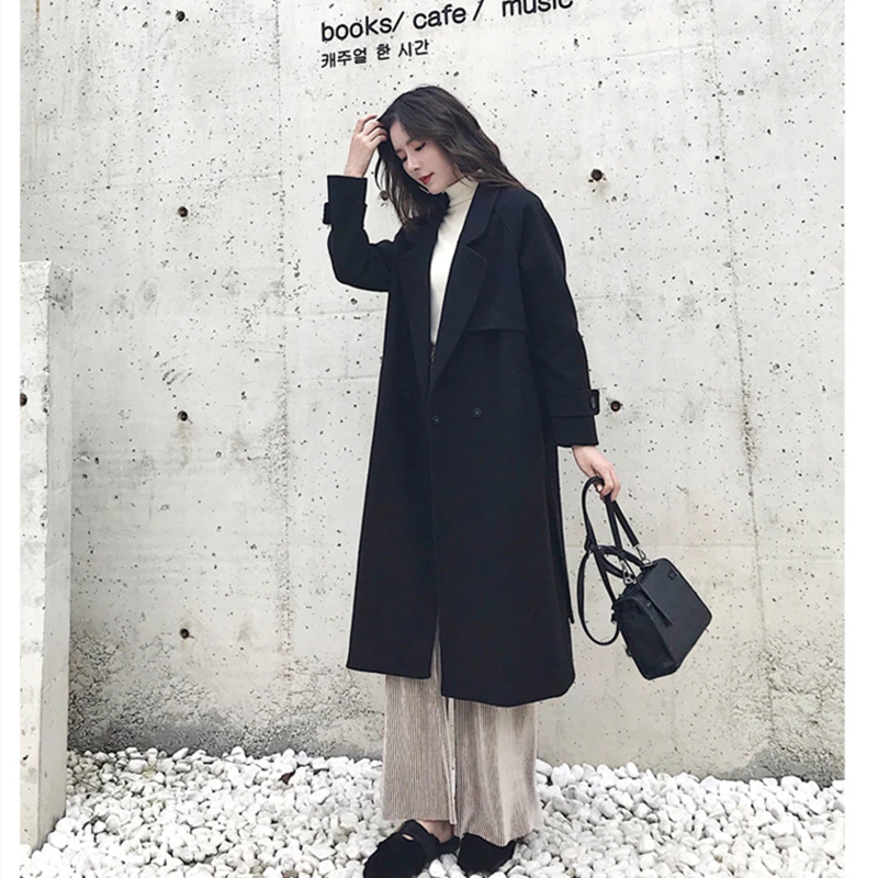 

Temperament Women Wool Fashion Coat Wool Coat Korean Medium Length Outerwear Autumn Winter High Quality Woolen Outerwear Loose