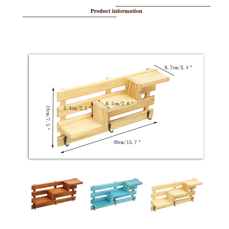 

Multifuction Wooden Three-layer Storage Rack With Hook Wall Hanging Craft Household Shelf Living Room Decor Organizer Ornaments