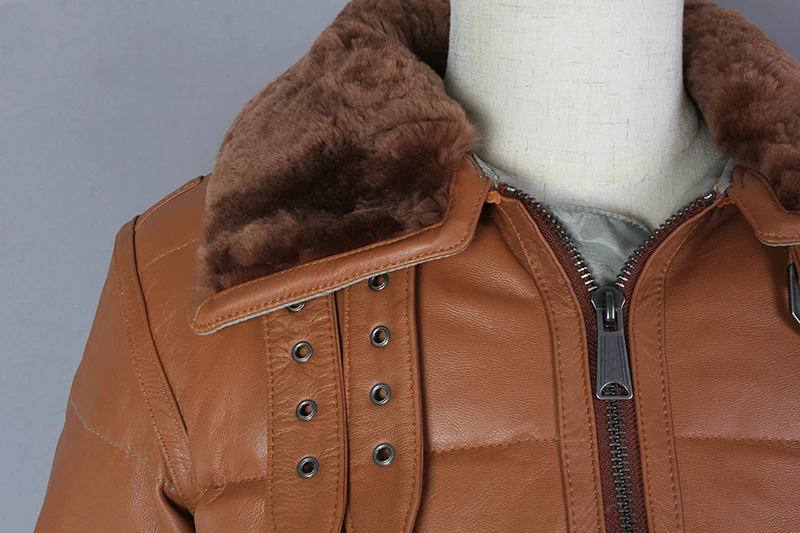 

2021 Genuine Leather Men Fashion Thick Sheepskin Stitching Fur Collar Spliced B3 Air Force Down Jacket Winter Coat