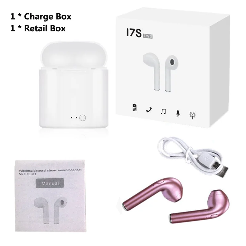 2 Rose Retail Box TWS i7S беспроводные наушники-вкладыши Bluetooth V5.0 гарнитура музыкальные наушники-вкладыши с зарядкой для iPhone Xiaomi всех смартфонов - Цвет: 2 Rose Retail Box