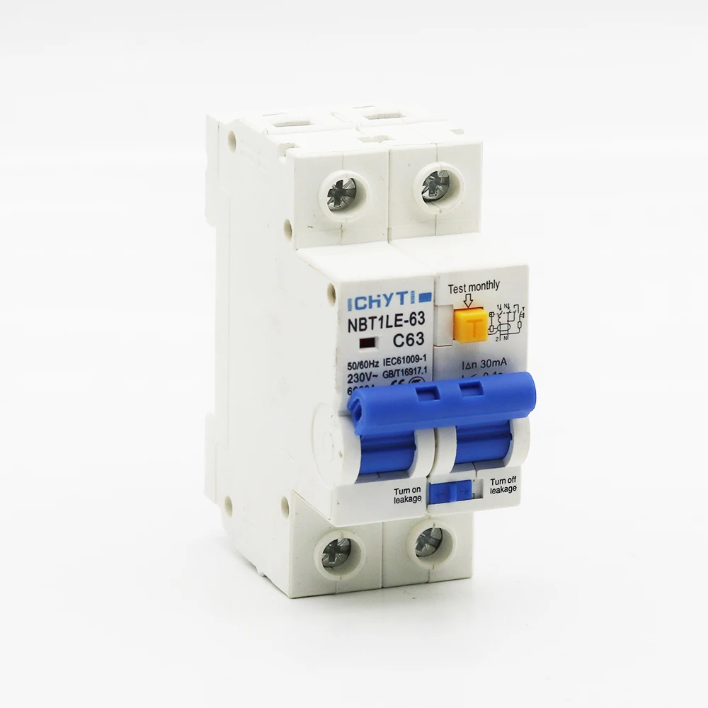 Миниатюрный автоматический выключатель ICHYTI 2P RCD с защитой от протечки 20A 25A 32A 40A 50A