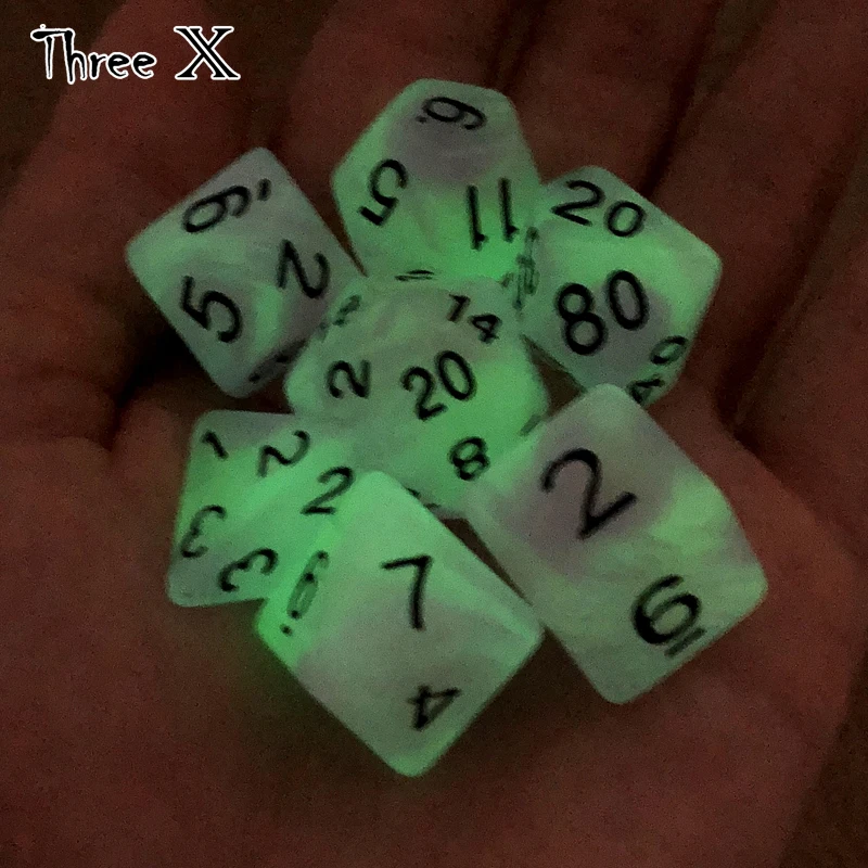 Новое поступление! 7 шт./компл. Светящиеся в темноте разные Цвет кости D4 D20