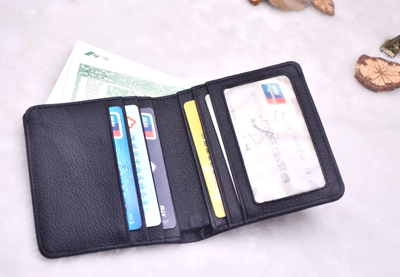 Тонкий кожаный мужской кошелек двойного сложения с блокировкойRFID|Держатели для
