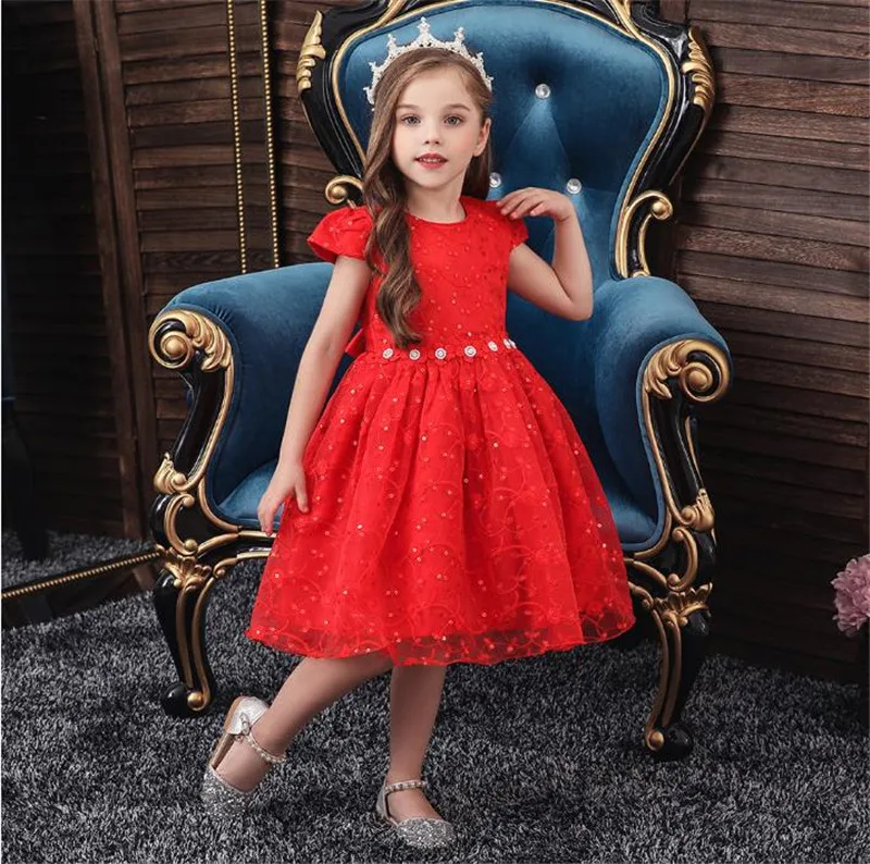 Красное рождественское платье костюм для девочки Детские платья девочек детское