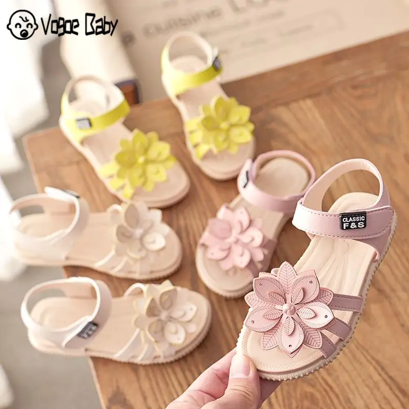 Кожаные детские сандалии для маленьких девочек Нескользящая обувь на плоской