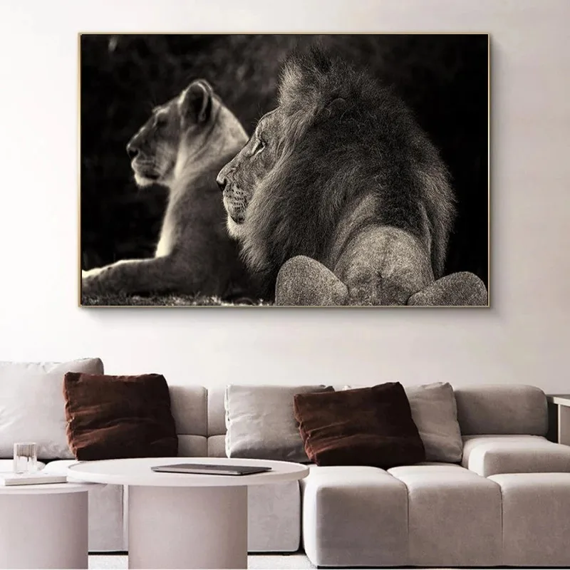 

Afrian Wild Lions Family Canvas Art Posters And Prints Black And White Animals Canvas Paintings On the Wall Art Lions Pictures