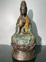 15chinese temple collection old bronze cloisonne enamel clean bottle guanyin bodhisattva sitting on the lotus platform ornament
