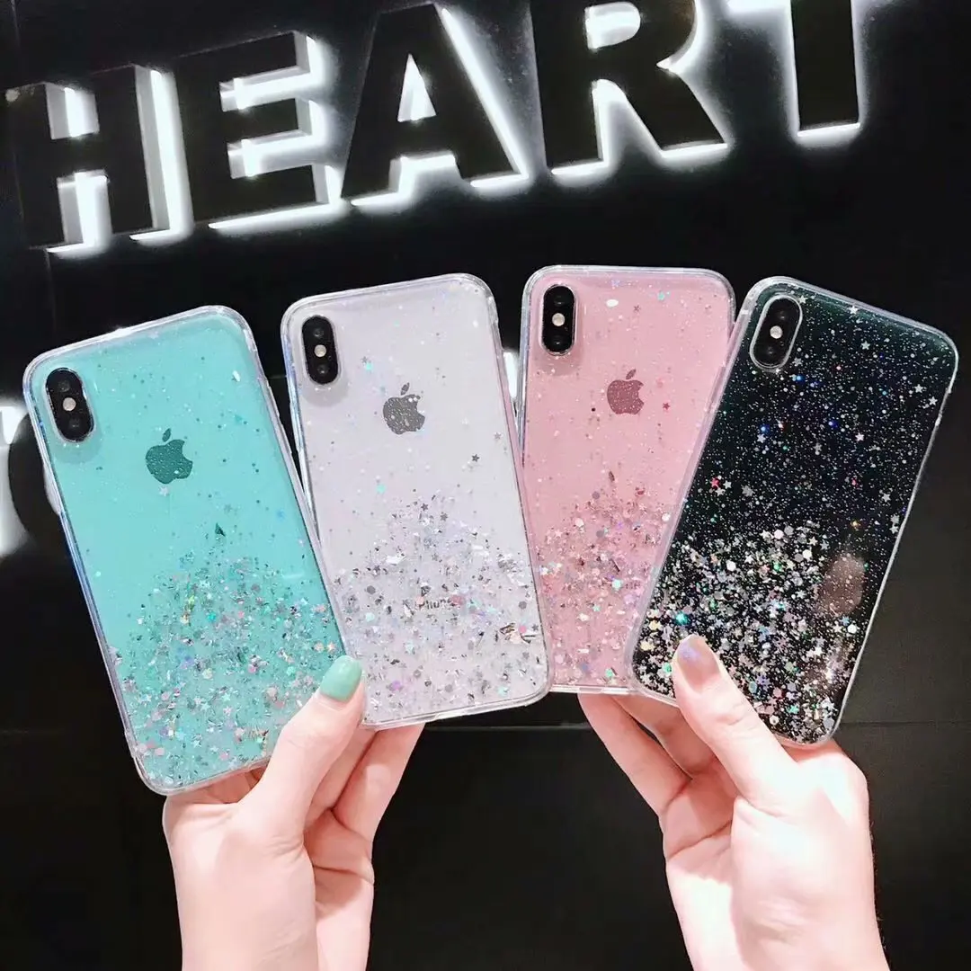 Чехол для iphone XR X XS Max 6 6S 7 8 Plus 12 11 Pro SE мягкий прозрачный гелевый из ТПУ с блестками и