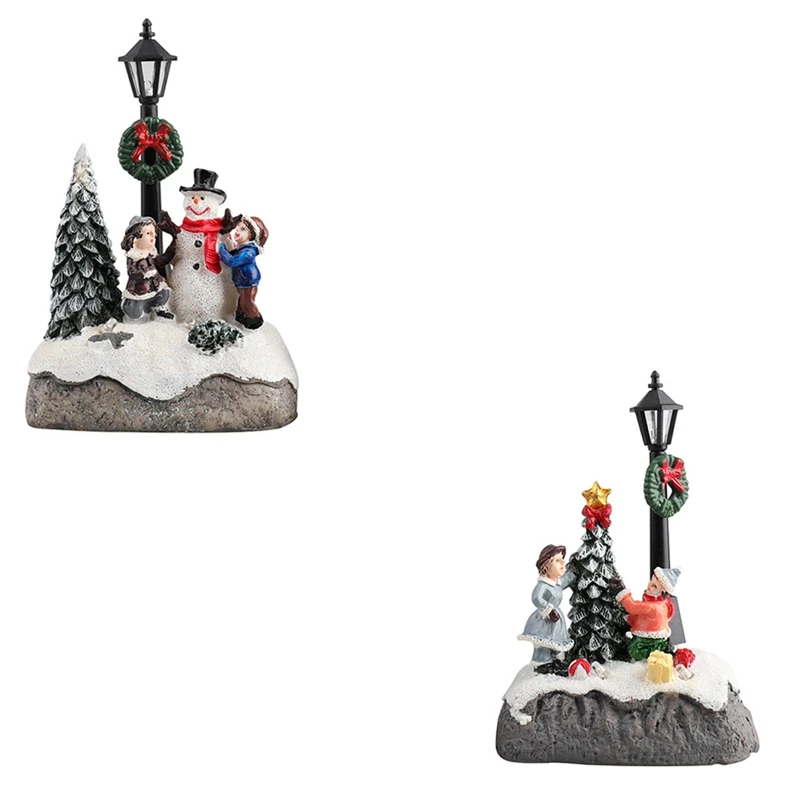 

Christmas Luminous Miniature Street Lights Resin Sculpture Dolls Home Decoration Ornaments Holiday Children's Gifts