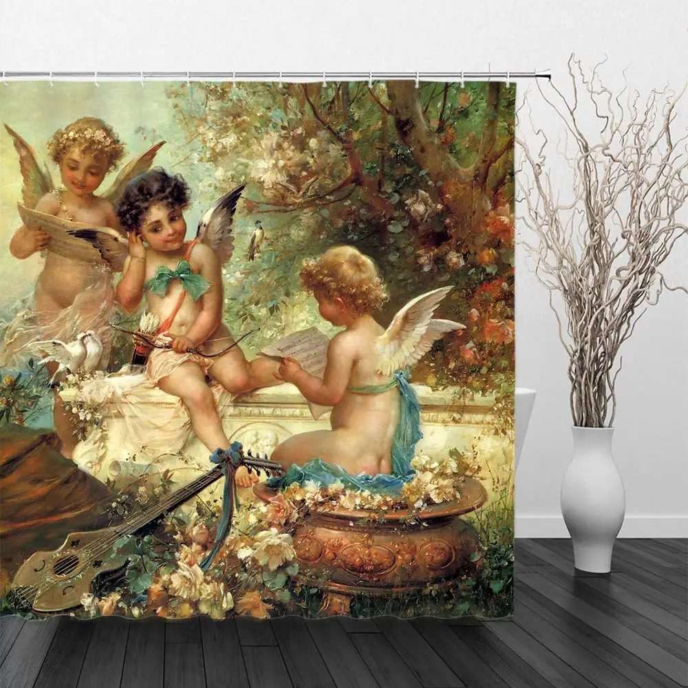 

Angels in Heaven Shower Curtain Decor Polyester Fabric Machine Washable