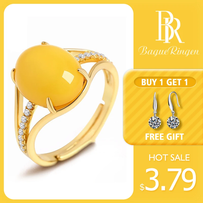 Bague Ringen, 925 серебряные кольца для женщин, хорошее ювелирное изделие, натуральное желтое Янтарное кольцо, регулируемый размер, свадебный подарок для помолвки