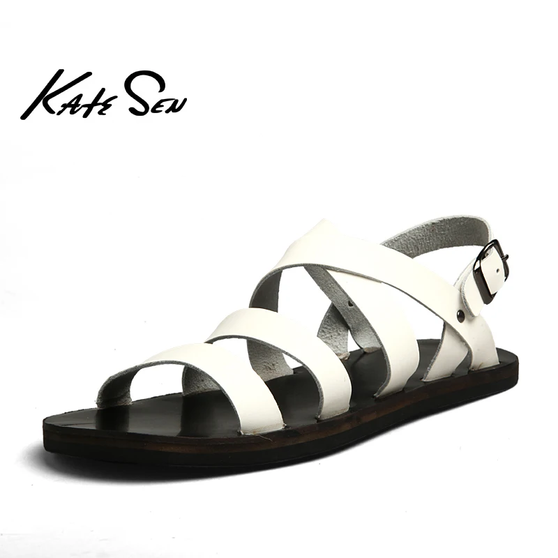 Новинка мужские сандалии удобные пляжные Летние кожаные вьетнамки в римском