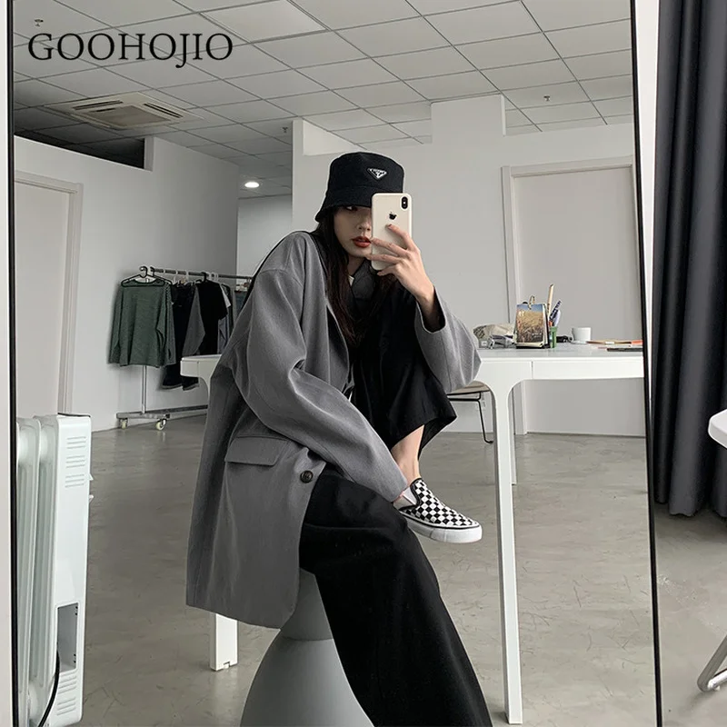 

Блейзер Женский GOOHOJIO, универсальный, оверсайз, с длинным рукавом, весна-осень 2021