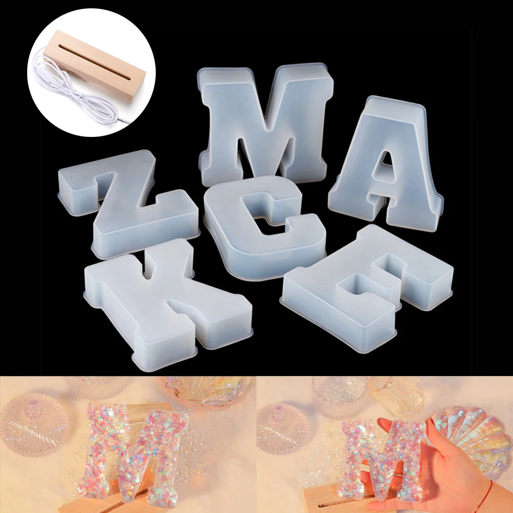 

6.29 Inches 3D Large Alphabet Letter Epoxy Resin Mold Silicone Mould With Illuminated Base For DIY Party Wedding Home Decoration