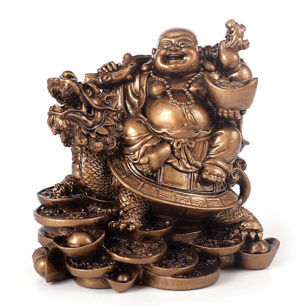 Смеющийся Будда скульптура современное искусство Смола Будда езда черепаха-дракон статуя украшение для дома аксессуары Фортуна Будда статуя