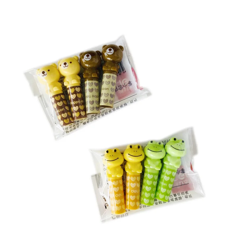 

4 pcs/pack Kawaii Plastic Bear Frog Pen Pencil Cap Stationery Plastic Grip for Kids Child Pencil Topper