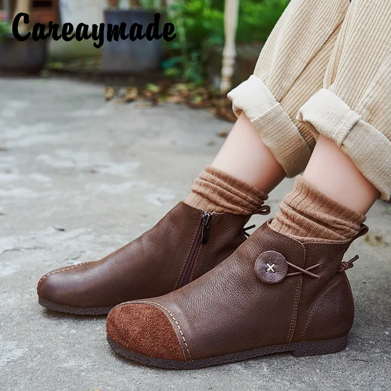 Женские ботинки из натуральной кожи Careaymade простые удобные Мартенс на мягкой