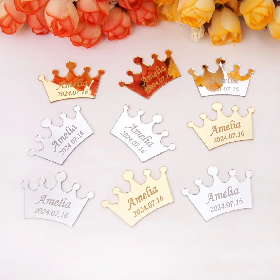 30 штук персонализированные маленькие зеркальные короны на заказ имя дата