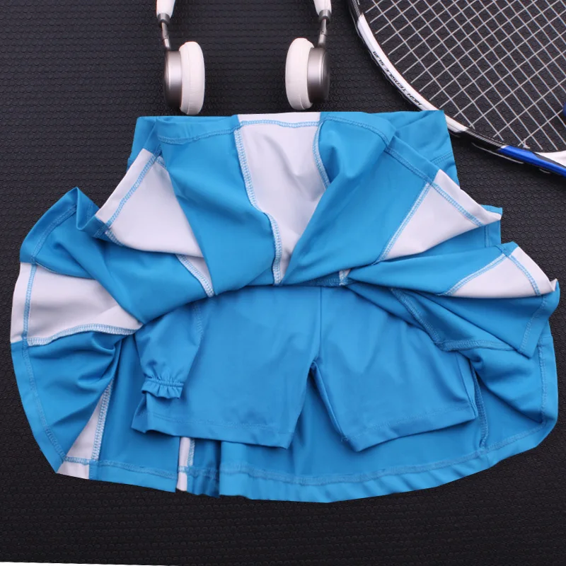 Girls Tennis Skorts with Built In Short , Top Quality Patchwork Thick Material Athletic Yoga Badminton Skirt Women Tennis Shorts