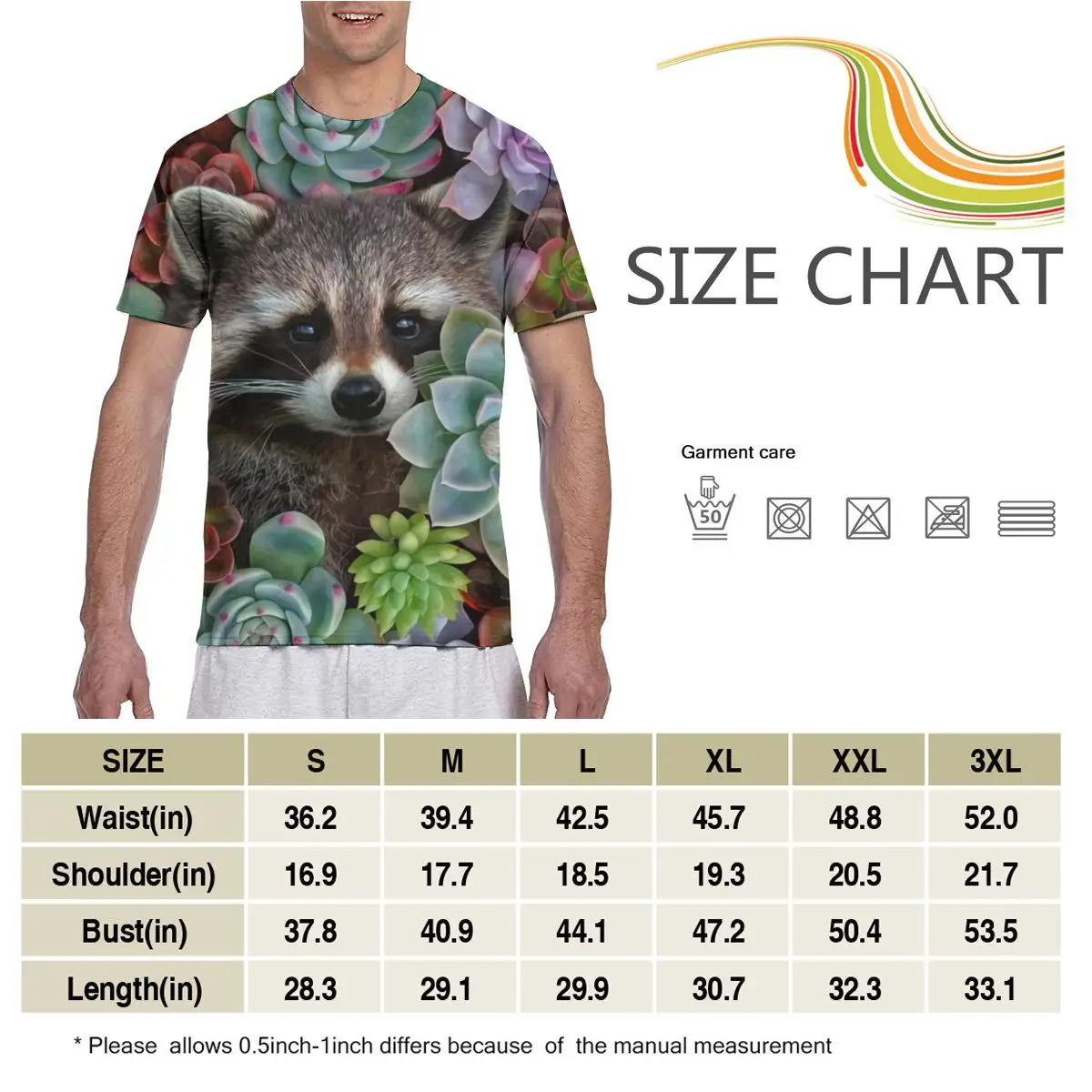 

Cute Raccoon In Succulents Fashion T-shirt Men 2020 Summer Crew Neck Men's Tshirt Tee Shirts