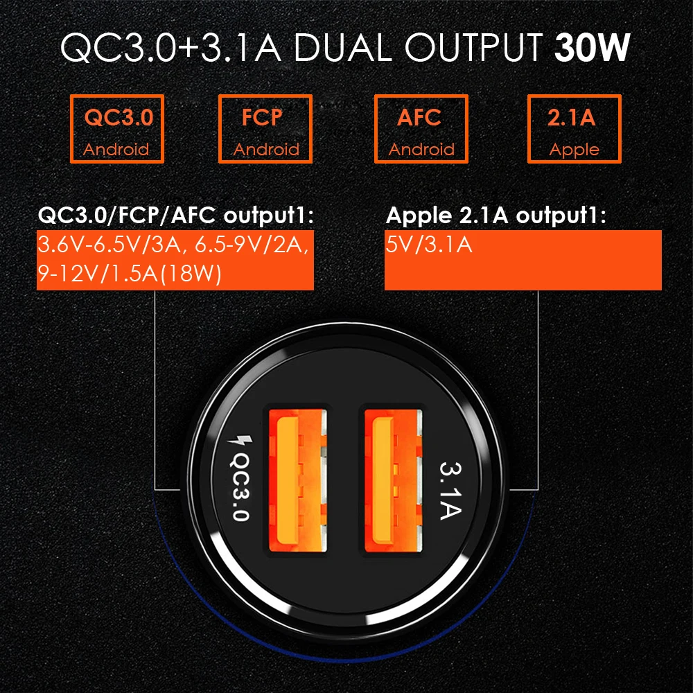 Автомобильное зарядное устройство 30 Вт QC3.0 быстрая зарядка 3 0 для сотового