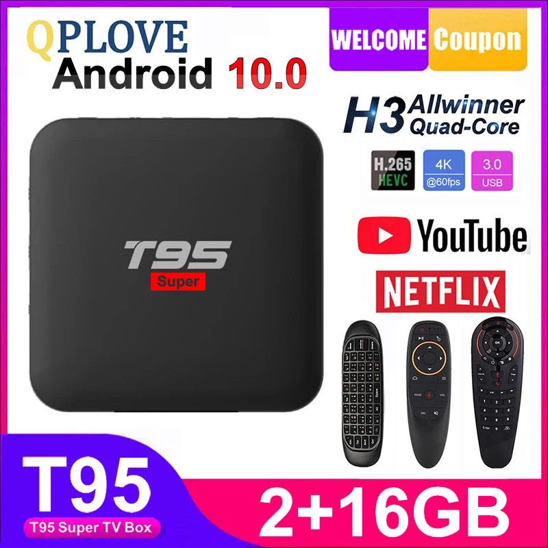 QPLOVE новинка T95 супер Смарт ТВ приставка ОС Android 10 0 Allwinner H3 Chipest 2 Гб DDR3 16 ГБ rom