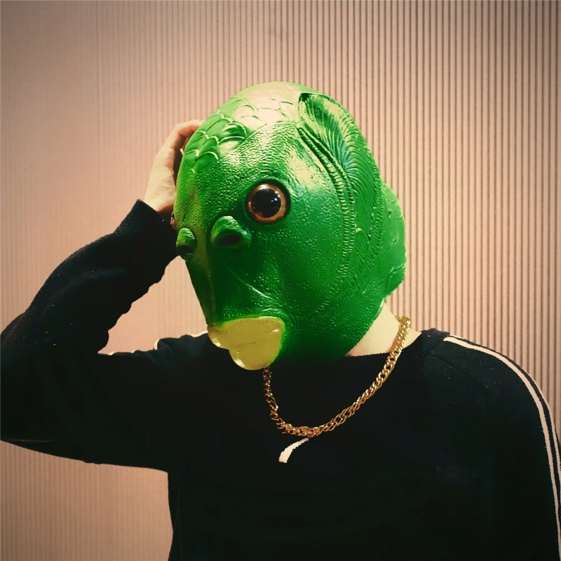 

Halloween Funny Cosplay Costume Mask Unisex Adult Carnival Party Green Fish Head XX9F