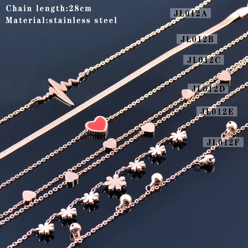 

LEEKER red black heart anklet stainless steel chain rose gold color beach jewelry women summer jewelry 2021 012 LK2