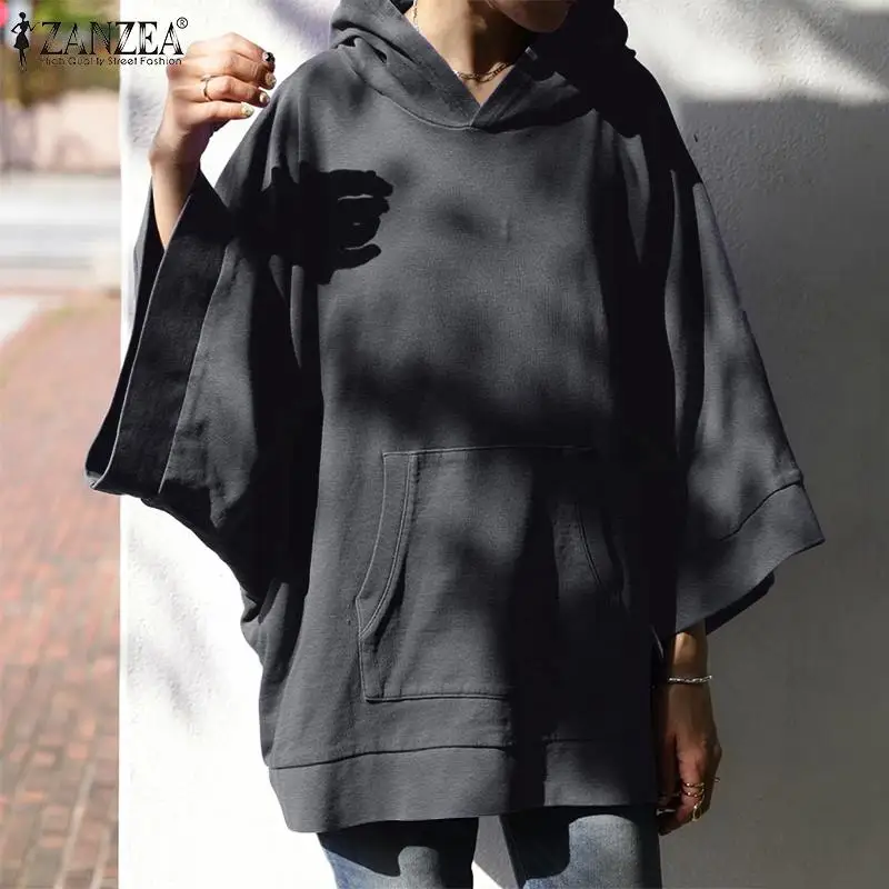 

ZANZEA Female Long Sleeve Chic Pullover Oversize Elegant Autumn Work Sweatshirt Solid Hooded Shirt Women Casual Vintage Hoodies