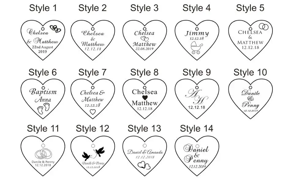 100Pcs Personalized Engraved Mirror Love Heart Wedding Tags 40/45/50mm Choose Baptism Tag Baby Shower Gift Favor Party Decor | Дом и сад