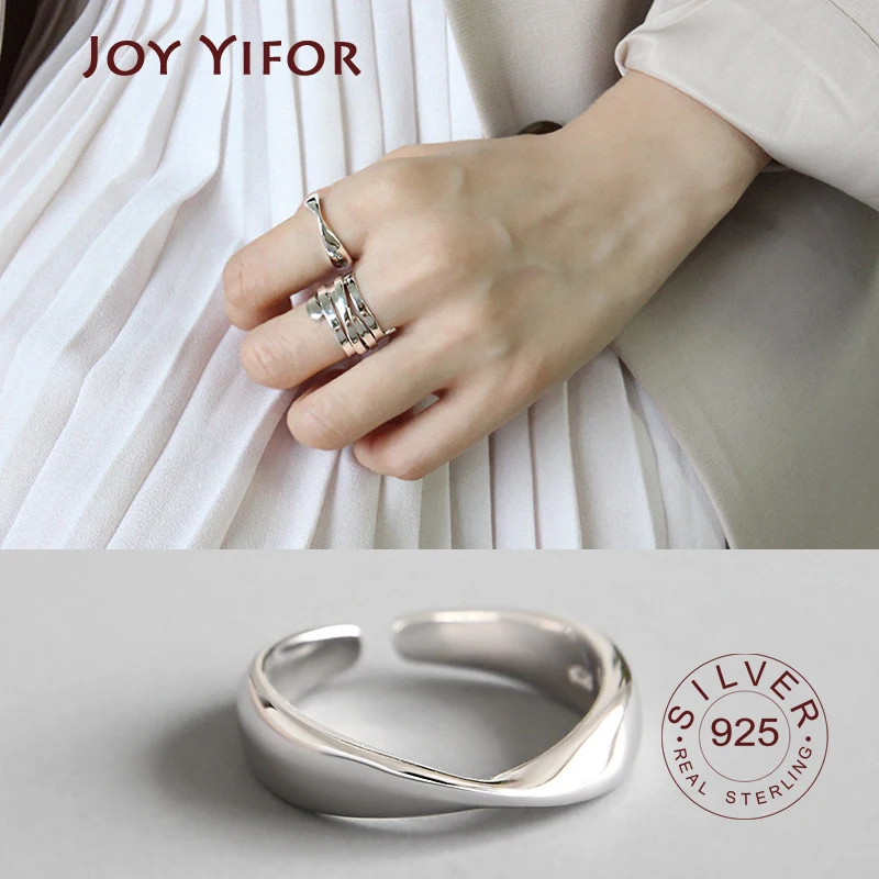 100 925 Sterling Silver Open Ring for Women INS Minimalist Irregular Wave Pattern endless cross Jewelry Bijoux Birthday