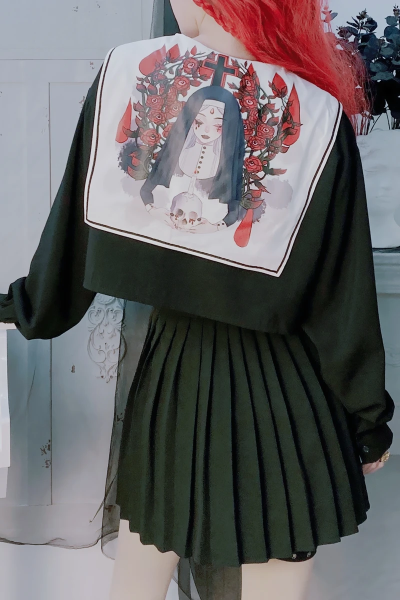 Женская футболка с вышивкой в стиле преппи готический свитшот длинным рукавом