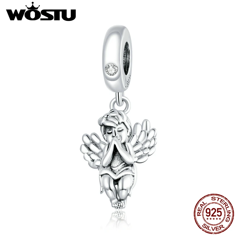 WOSTU Новый 2020 маленький Ангел подвески серебряные бусины 925 пробы кулон подходят