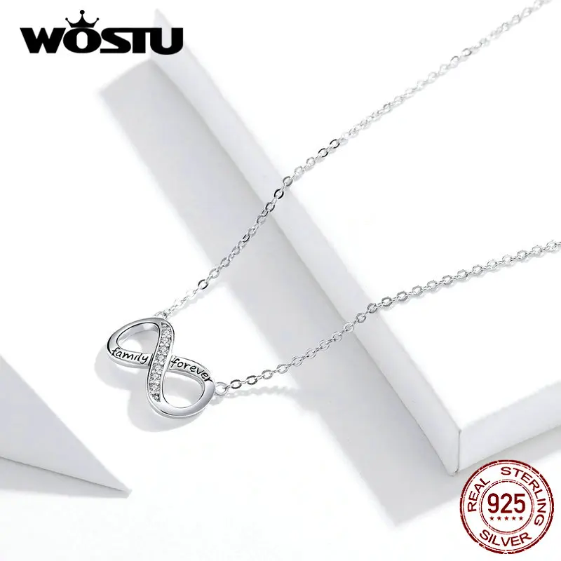 WOSTU Настоящее серебро 925 пробы Бесконечность любовь кулон ожерелье семья